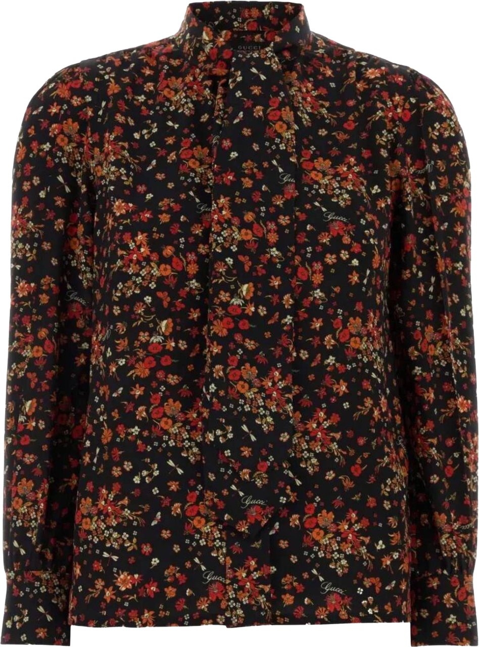 Gucci Black Shirt Floral Top Zwart