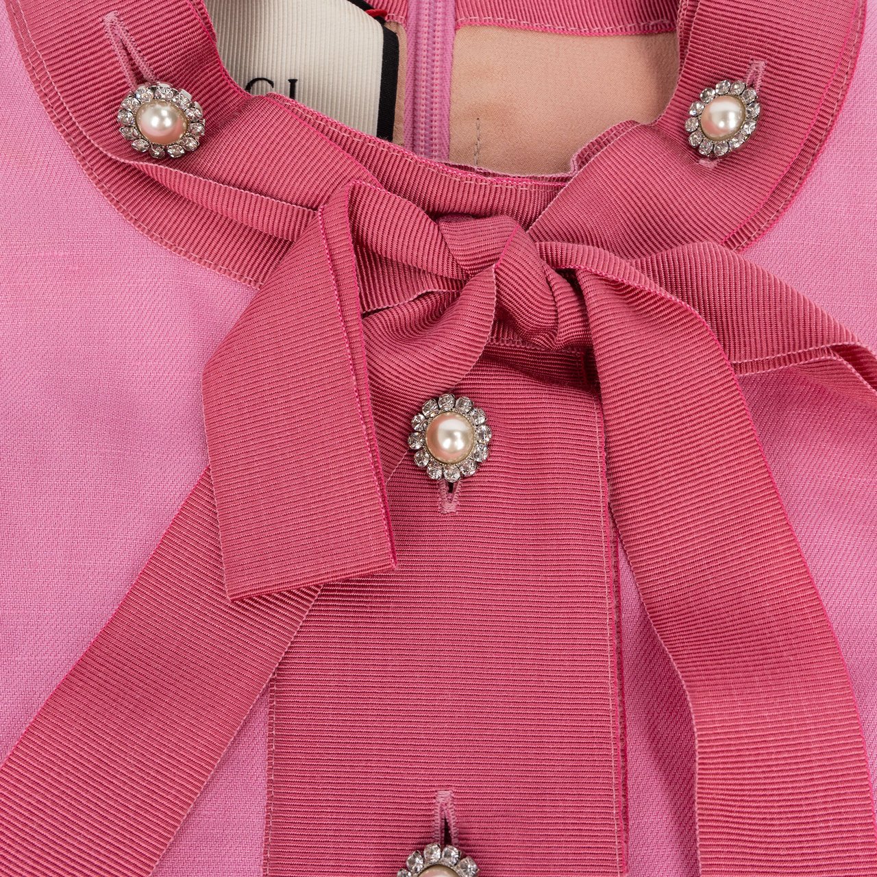 Gucci Pink Cotton Crystal Pearl Dress (DE32-34 / IT36-38) Roze