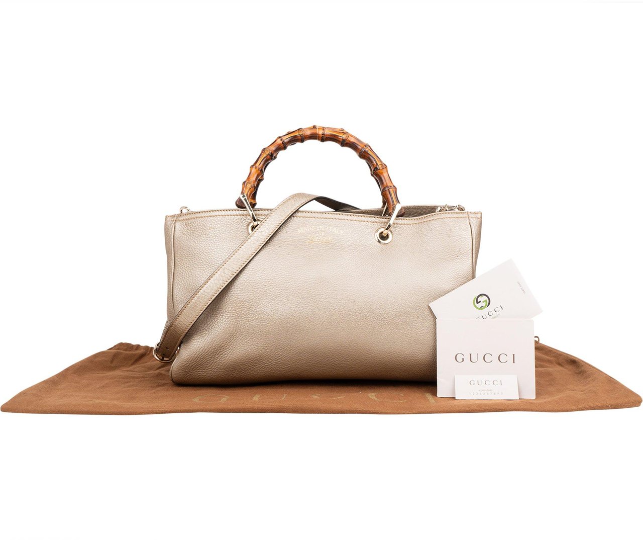 Gucci Gucci Leather Bamboo Handbag Beige