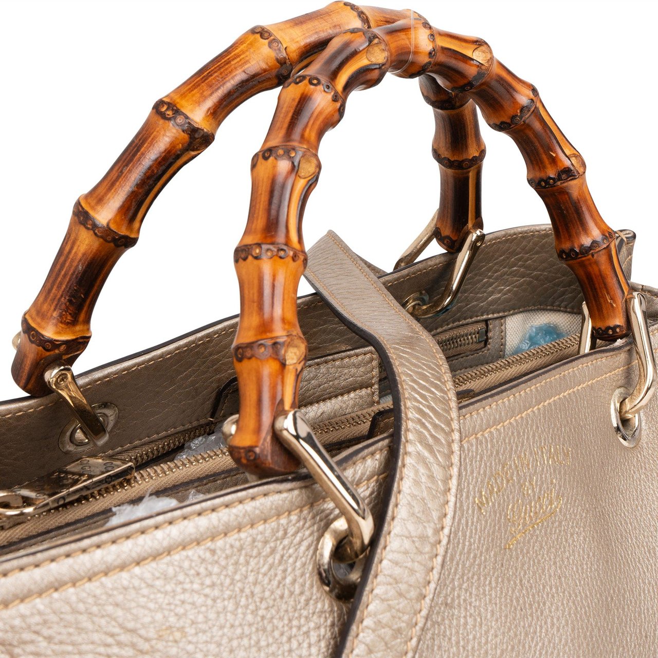 Gucci Gucci Leather Bamboo Handbag Beige