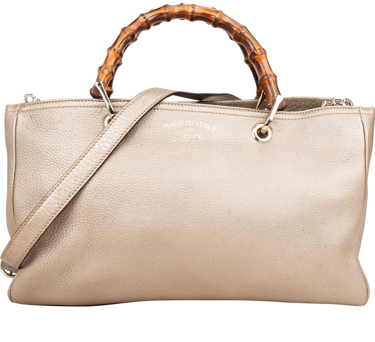 Gucci Gucci Leather Bamboo Handbag Beige