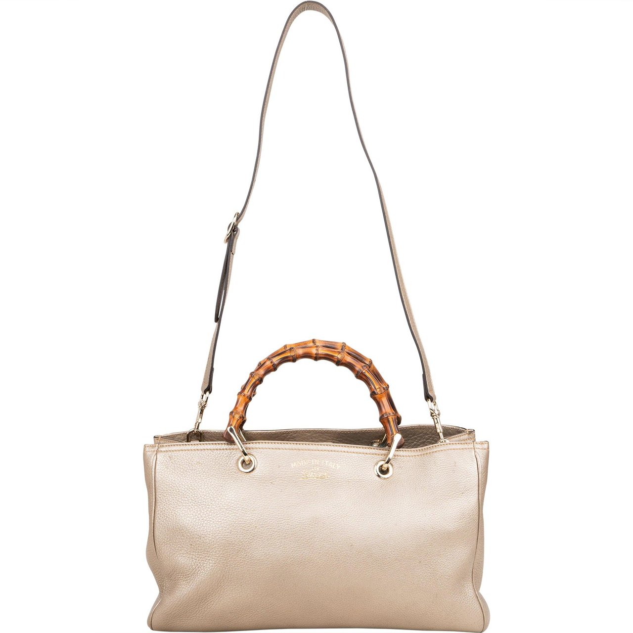Gucci Gucci Leather Bamboo Handbag Beige