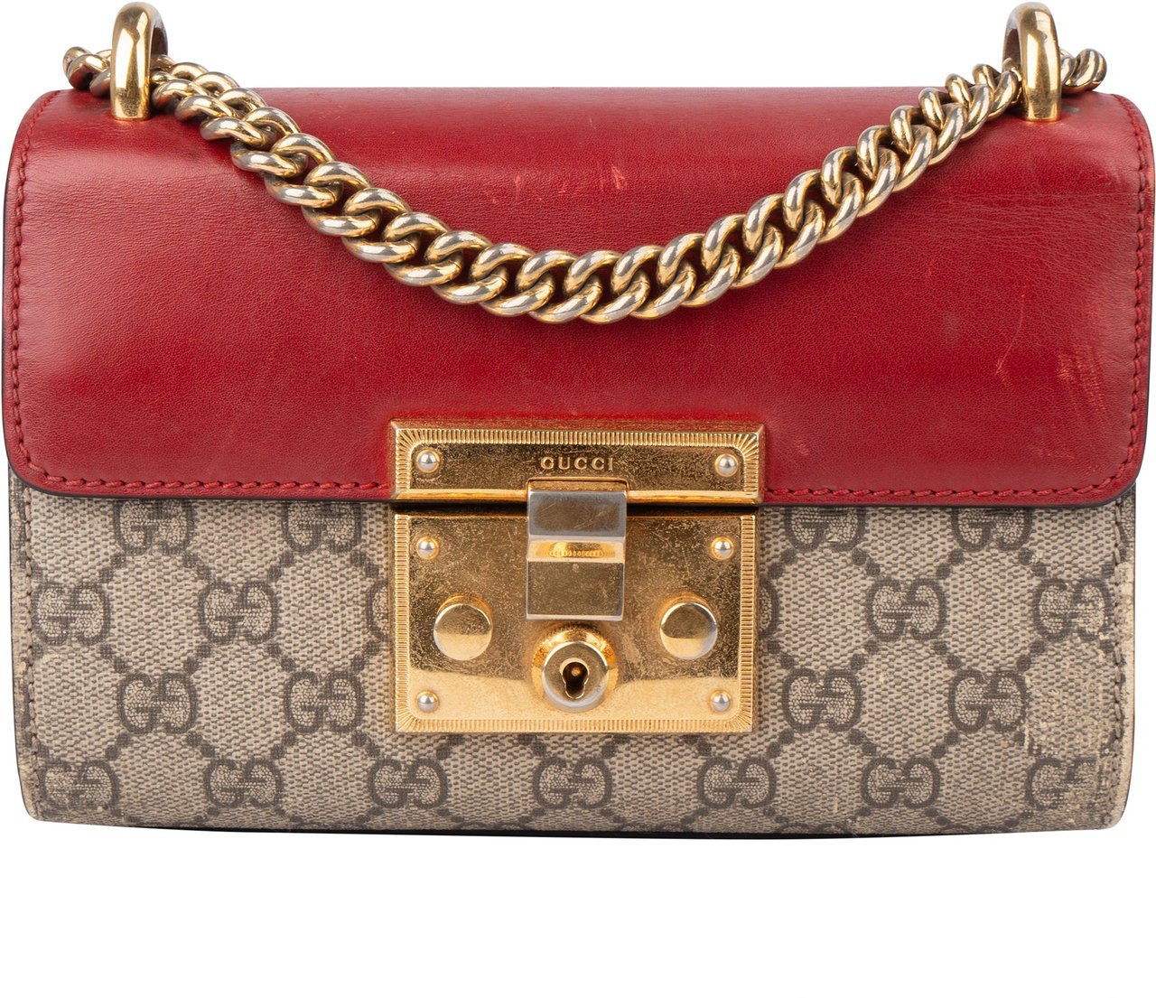 Gucci Gucci Canvas Monogram Padlock Crossbody Bag Rood