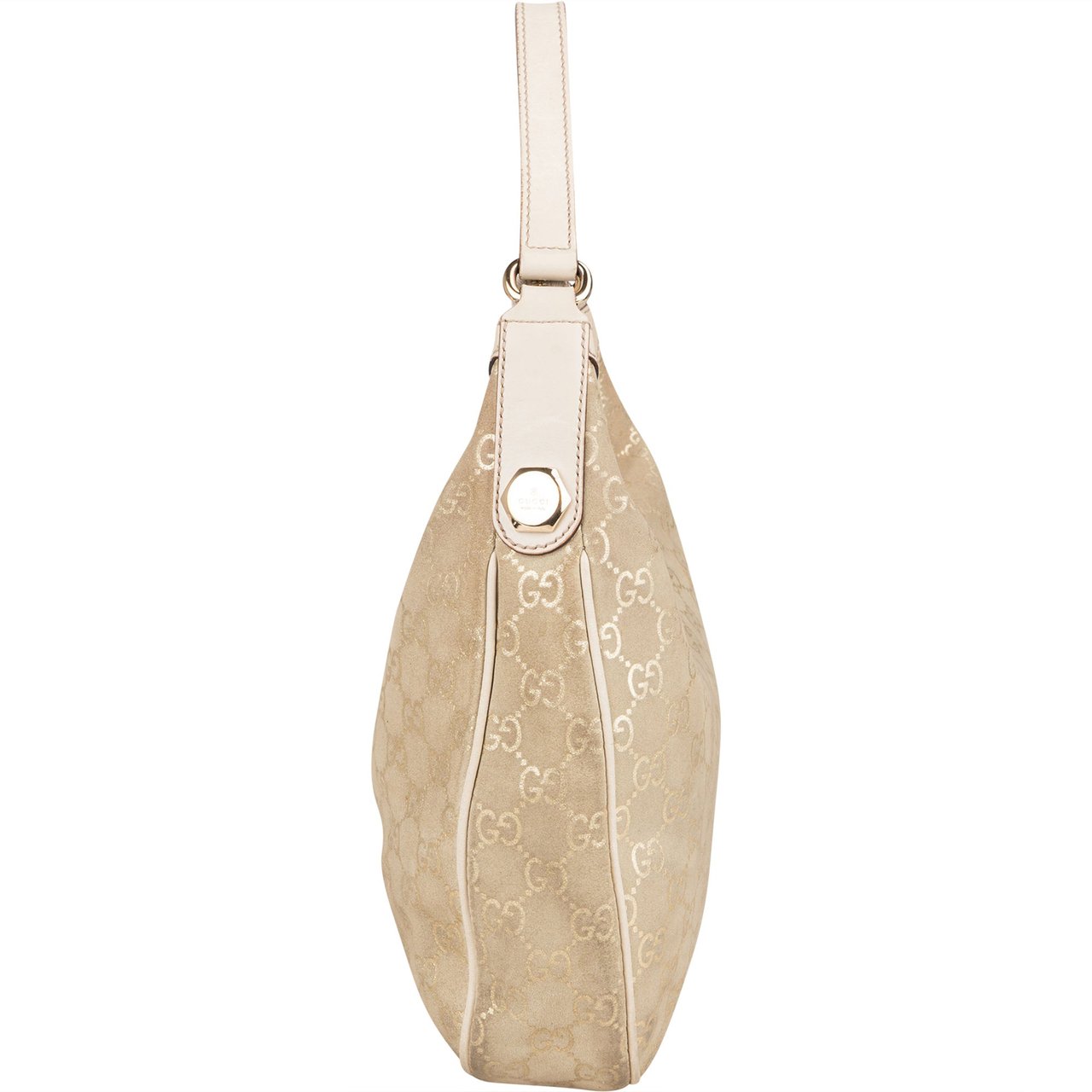 Gucci Gucci Gold Tone Suede GG Monogram Hobo Bag Goud
