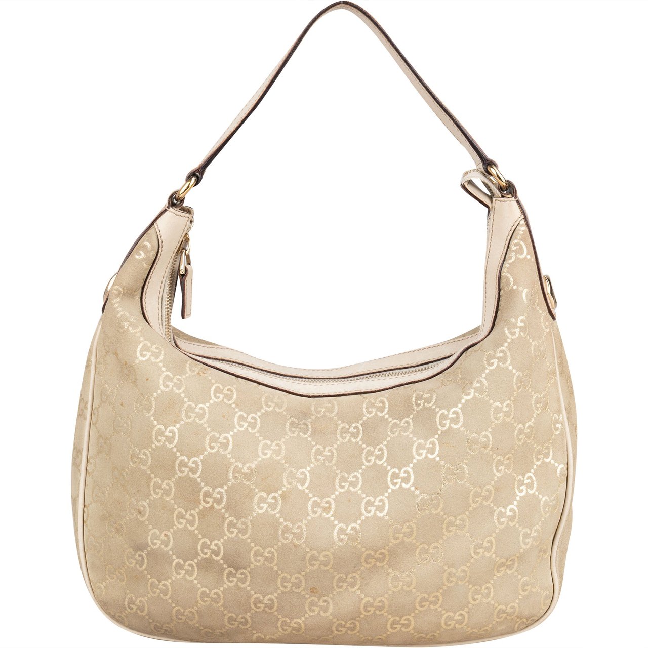Gucci Gucci Gold Tone Suede GG Monogram Hobo Bag Goud