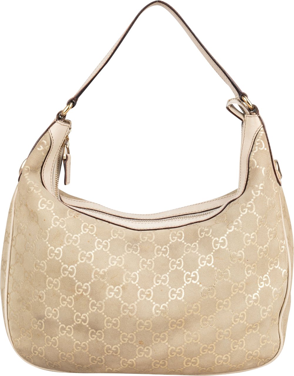 Gucci Gucci Gold Tone Suede GG Monogram Hobo Bag Goud