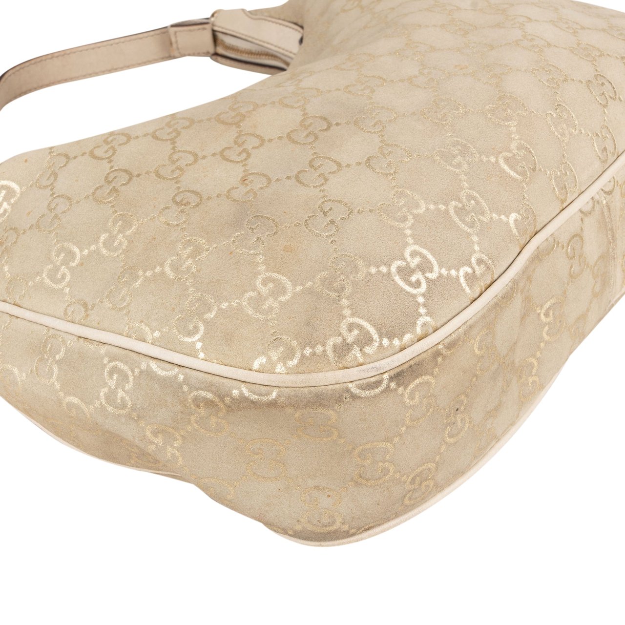 Gucci Gucci Gold Tone Suede GG Monogram Hobo Bag Goud