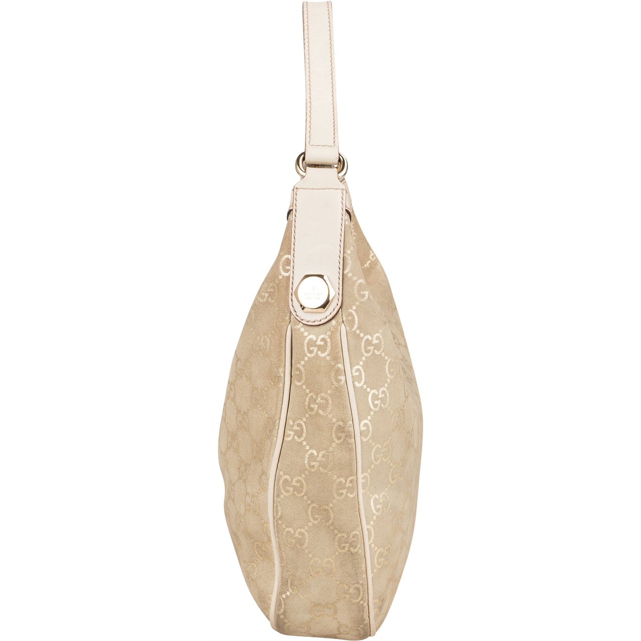 Gucci Gucci Gold Tone Suede GG Monogram Hobo Bag Goud