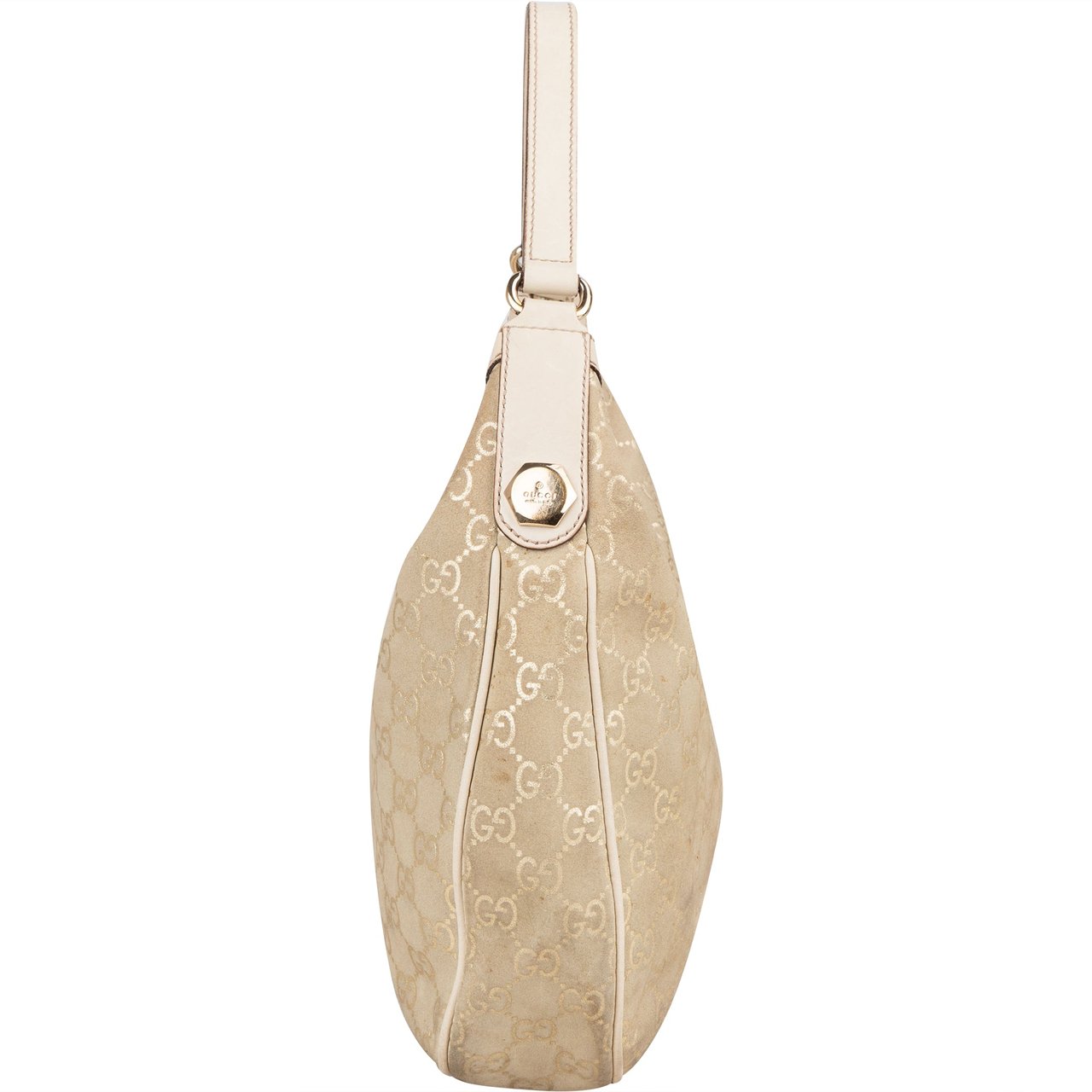 Gucci Gucci Gold Tone Suede GG Monogram Hobo Bag Goud