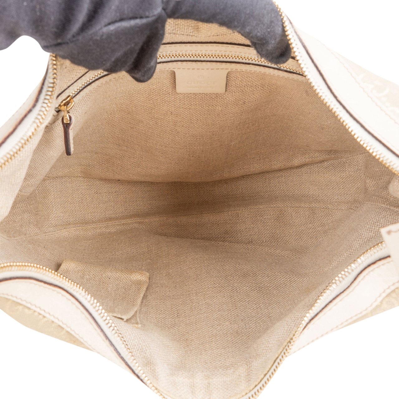 Gucci Gucci Gold Tone Suede GG Monogram Hobo Bag Goud