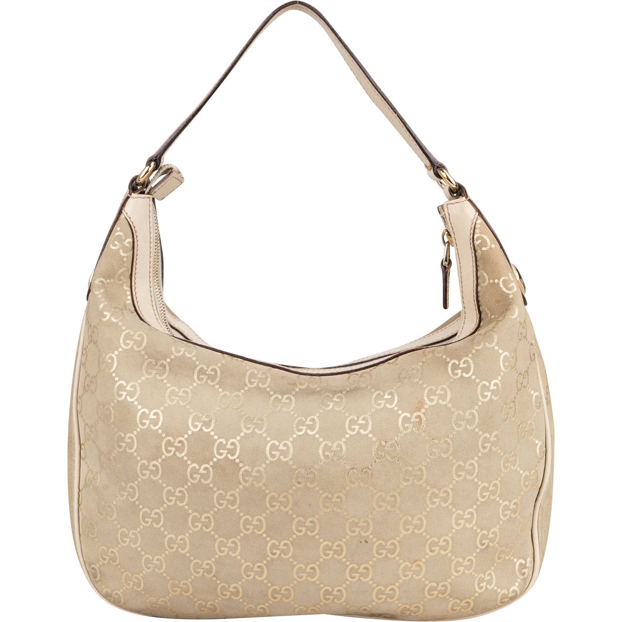Gucci Gucci Gold Tone Suede GG Monogram Hobo Bag Goud