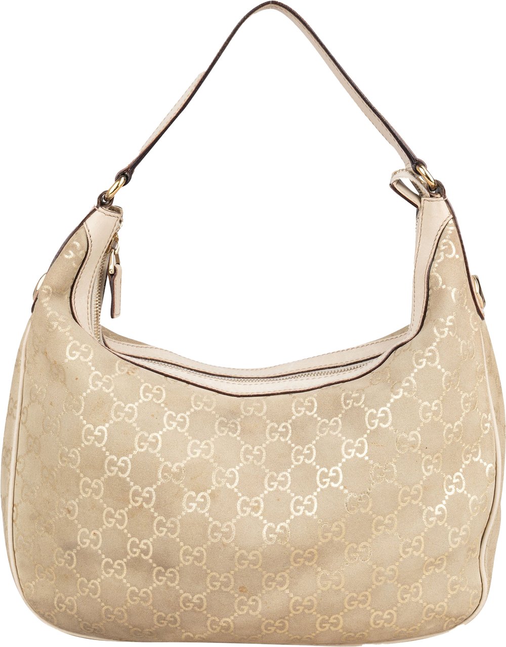 Gucci Gucci Gold Tone Suede GG Monogram Hobo Bag Goud
