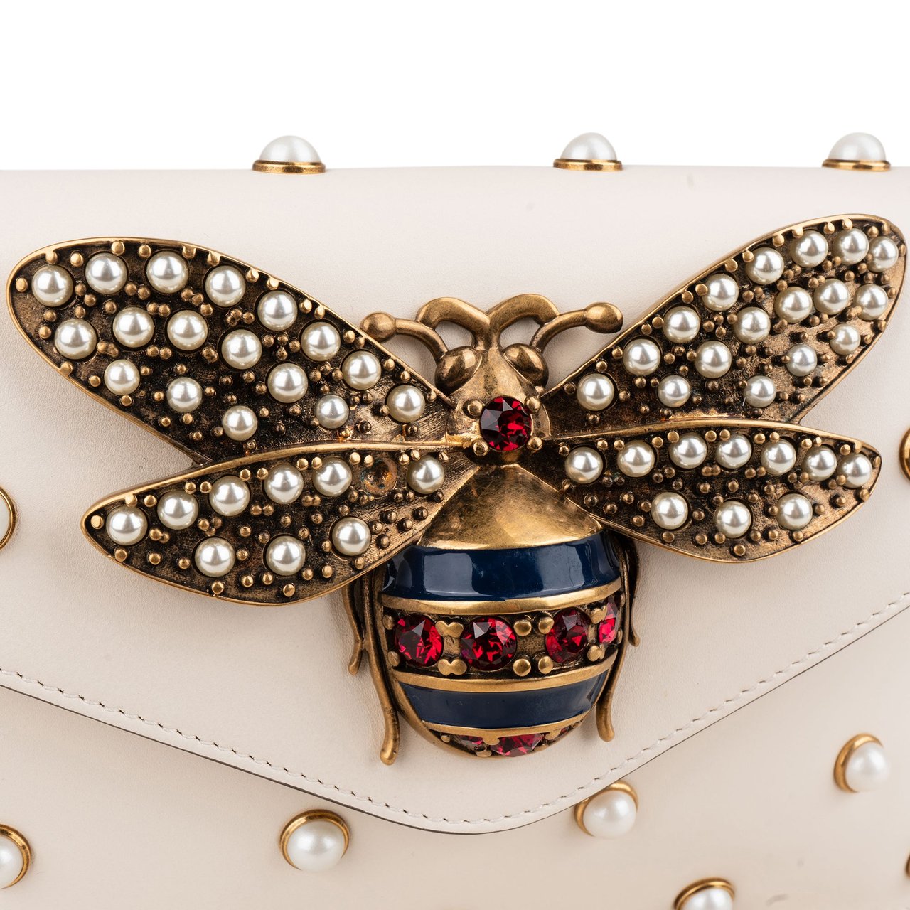 Gucci Gucci White Leather Queen Margaret Bee Shoulder Bag Wit