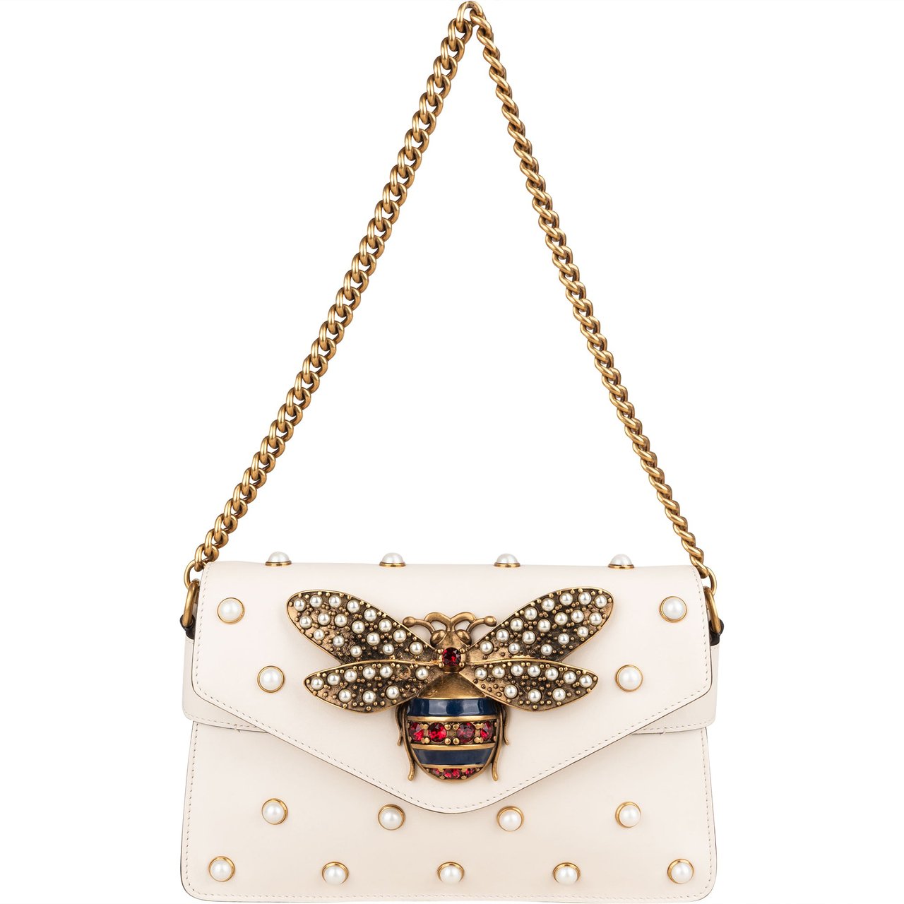 Gucci Gucci White Leather Queen Margaret Bee Shoulder Bag Wit