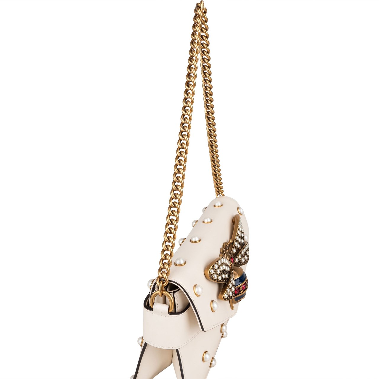Gucci Gucci White Leather Queen Margaret Bee Shoulder Bag Wit