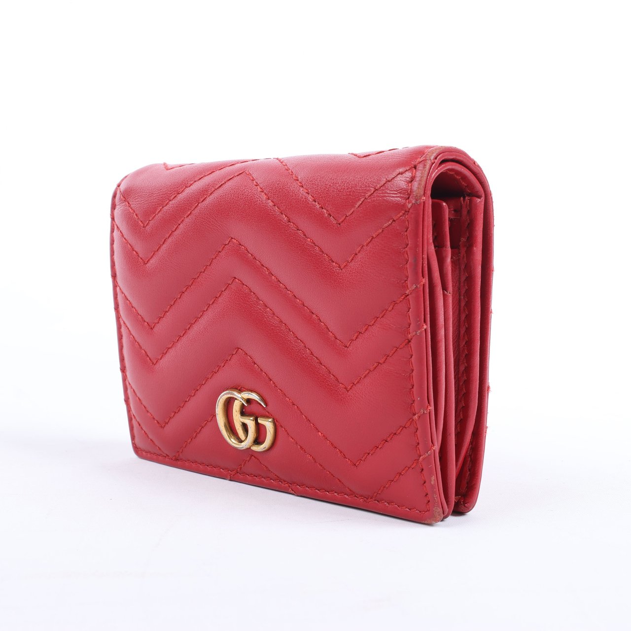 Gucci Gucci GG Marmont 466492 Leather Compact Wallet Red Rood