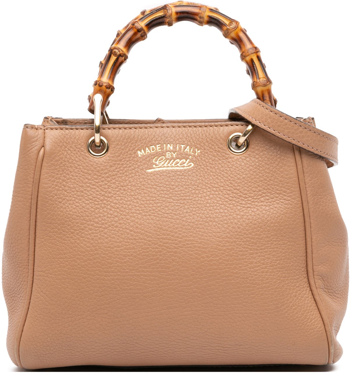 Gucci Mini Calfskin Bamboo Shopper Satchel Bruin