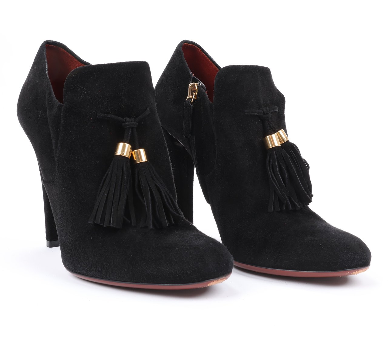 Gucci Gucci Black Suede Tasseled Ankle Boots - Size 37.5 EU 298169 Zwart