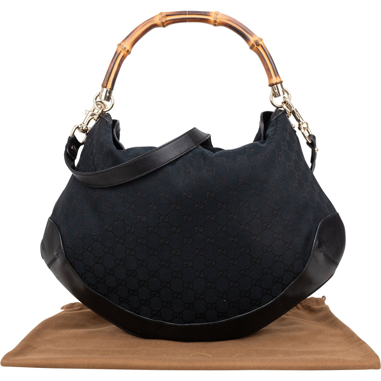 Gucci Gucci GG Monogram Bamboo Peggy Handbag Zwart
