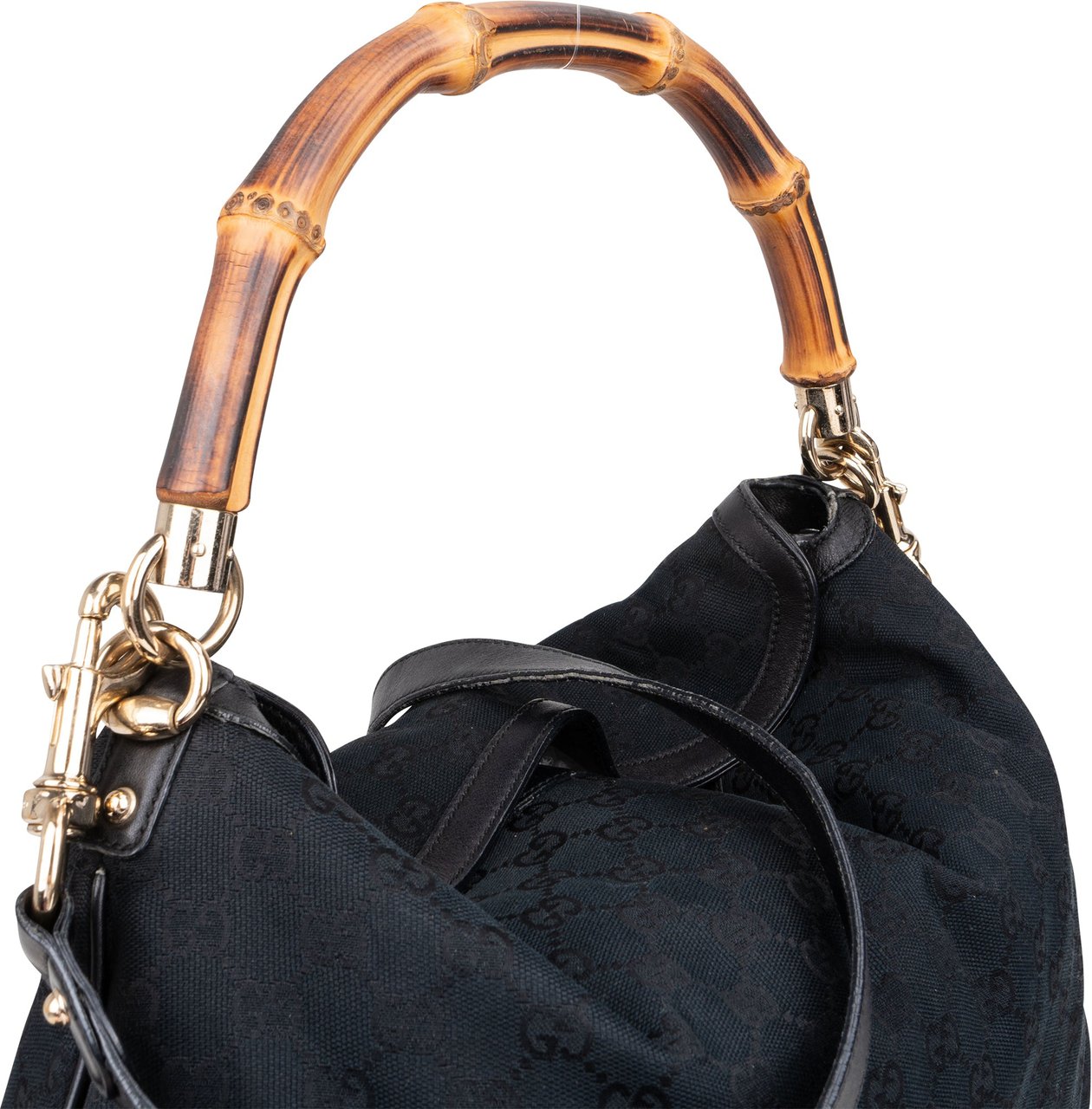 Gucci Gucci GG Monogram Bamboo Peggy Handbag Zwart