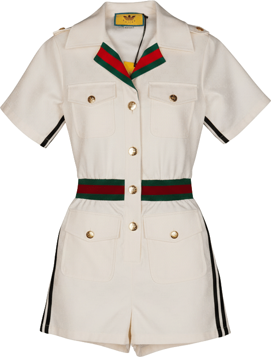 Gucci Gucci x Adidas White GG Monogram Cotton Jumpsuit (36) Wit