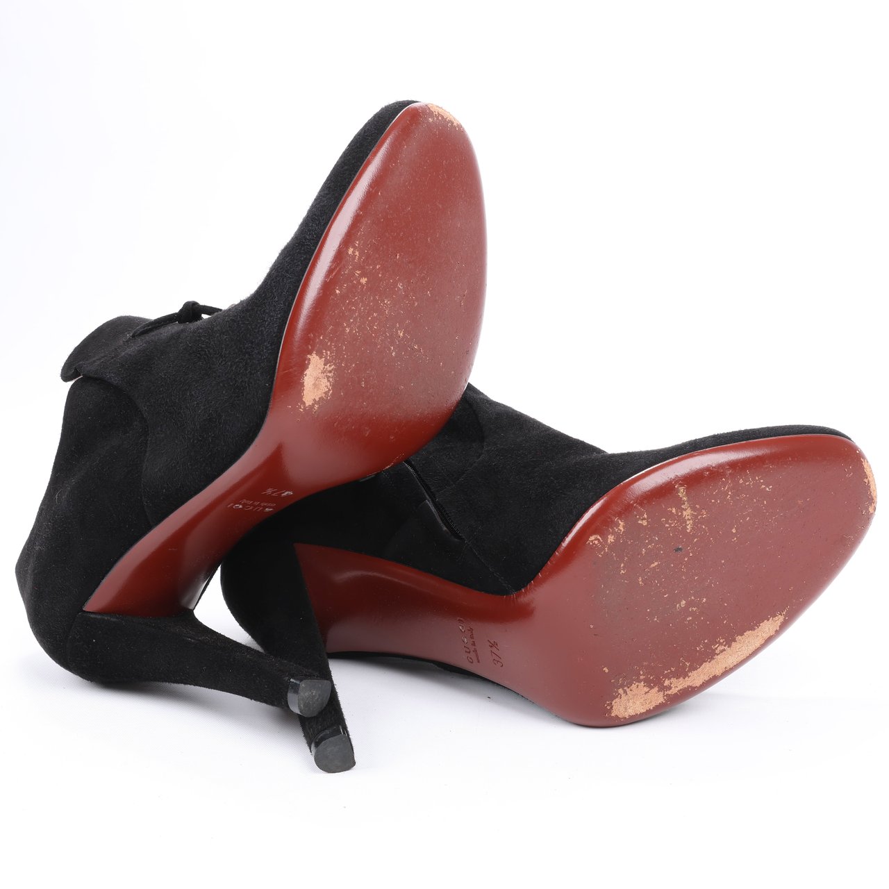 Gucci Gucci Black Suede Tasseled Ankle Boots - Size 37.5 EU 298169 Zwart