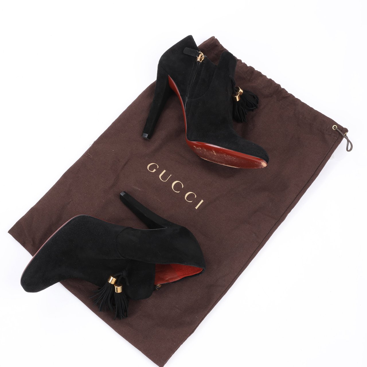 Gucci Gucci Black Suede Tasseled Ankle Boots - Size 37.5 EU 298169 Zwart