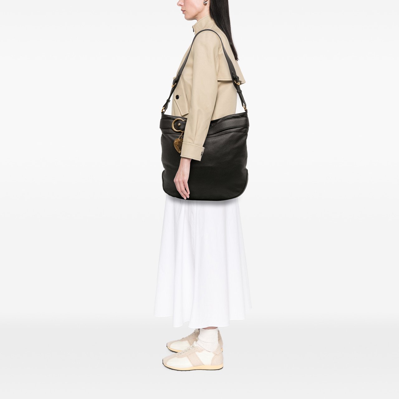 Gucci Large Leather Ride Shoulder Bag Zwart
