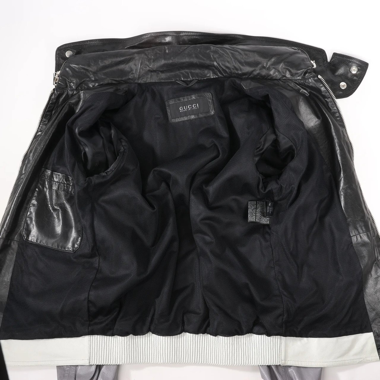 Gucci Gucci Litriang Leather Biker Jacket in Metallic Gray x White x Black, 48 IT Divers