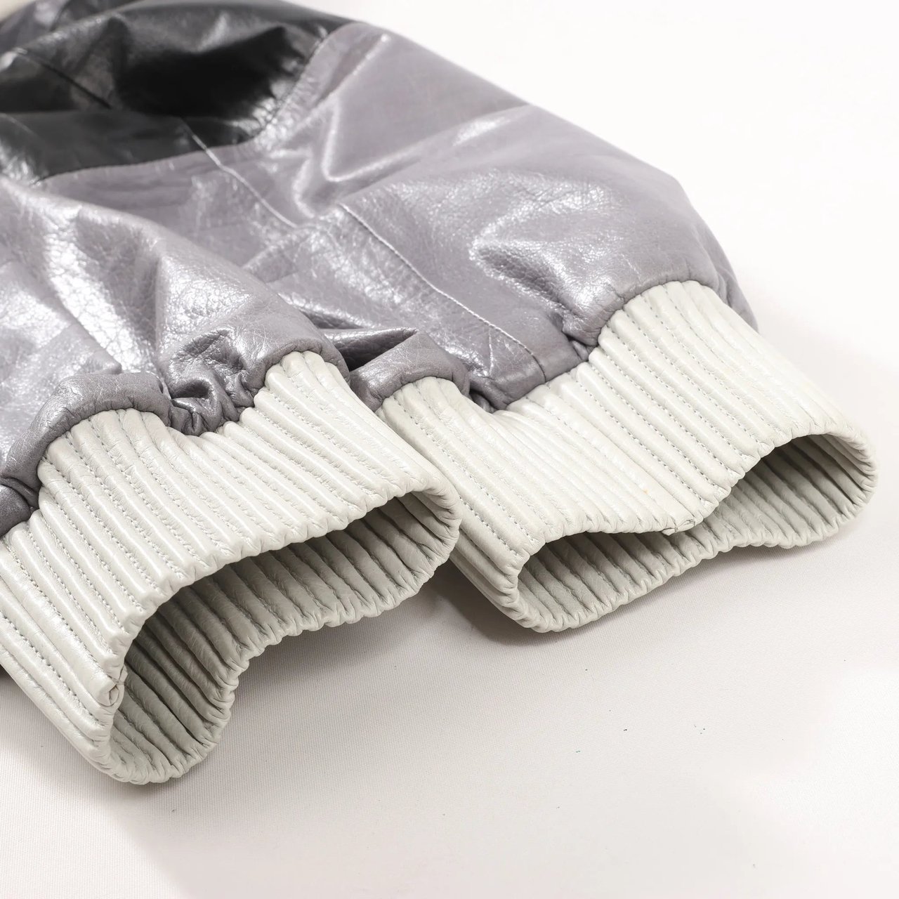 Gucci Gucci Litriang Leather Biker Jacket in Metallic Gray x White x Black, 48 IT Divers