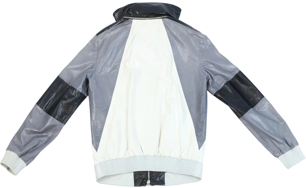 Gucci Gucci Litriang Leather Biker Jacket in Metallic Gray x White x Black, 48 IT Divers
