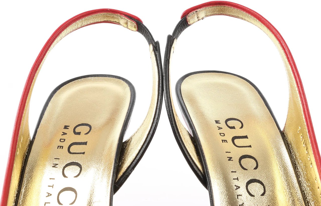 Gucci Gucci Slingback Leather Strap Pumps in Black x Red 740058, Size 37.5 EU Divers