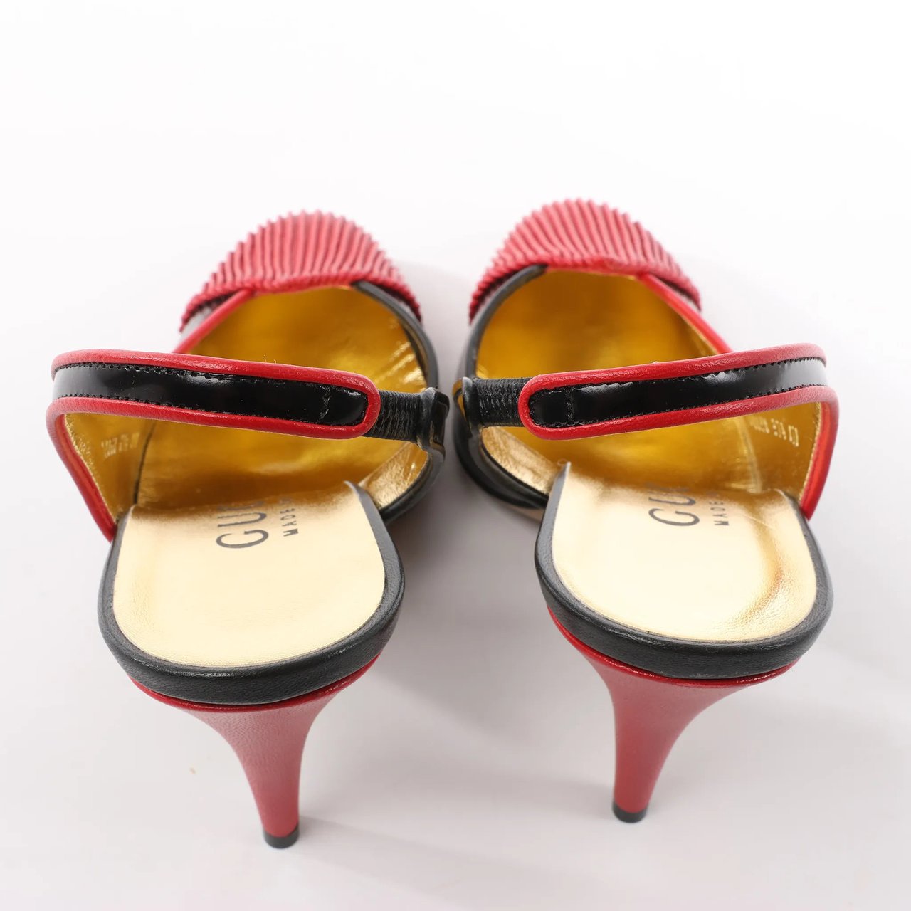 Gucci Gucci Slingback Leather Strap Pumps in Black x Red 740058, Size 37.5 EU Divers