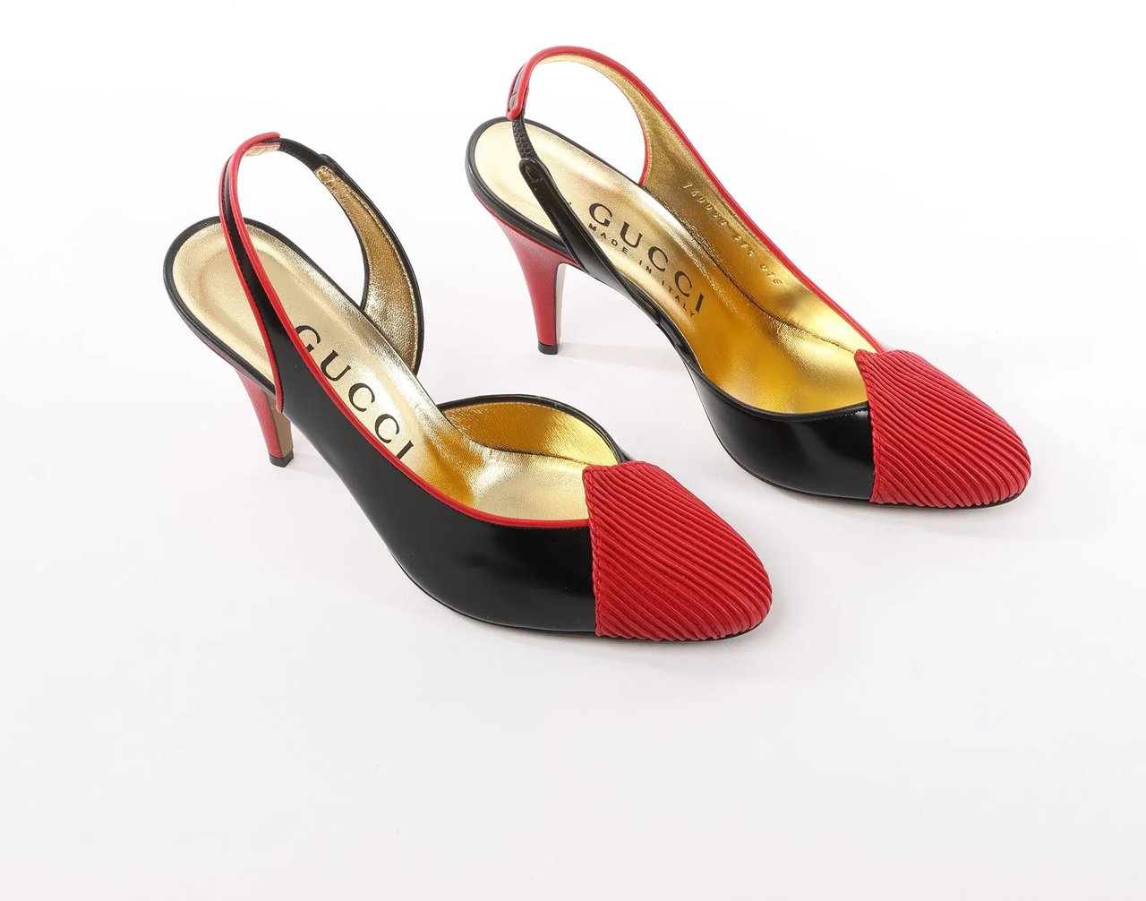 Gucci Gucci Slingback Leather Strap Pumps in Black x Red 740058, Size 37.5 EU Divers