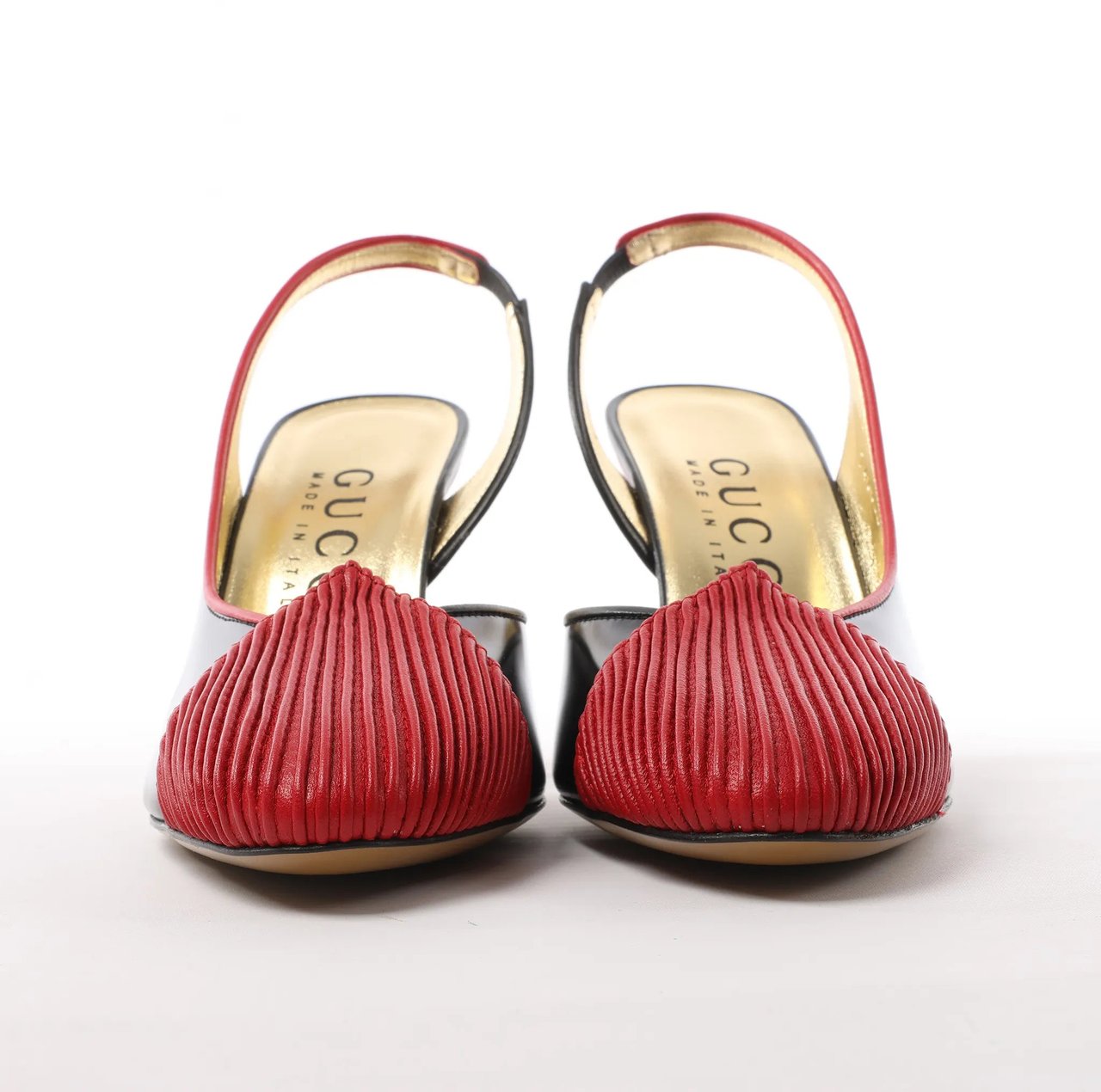 Gucci Gucci Slingback Leather Strap Pumps in Black x Red 740058, Size 37.5 EU Divers