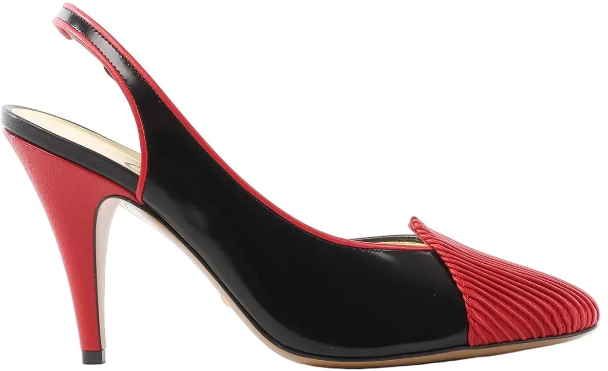 Gucci Gucci Slingback Leather Strap Pumps in Black x Red 740058, Size 37.5 EU Divers