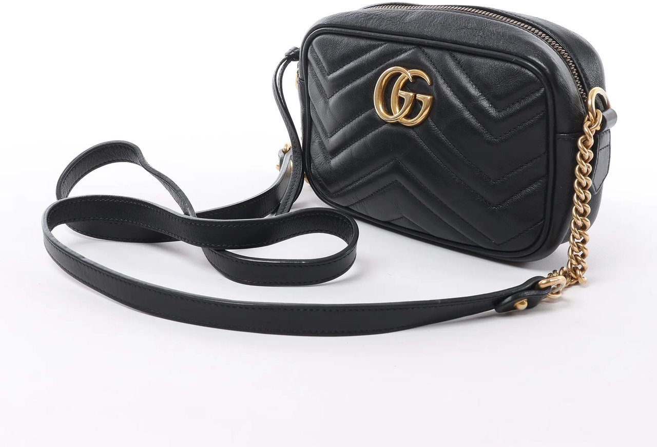Gucci Gucci GG Marmont Leather Crossbody Bag in Black Zwart
