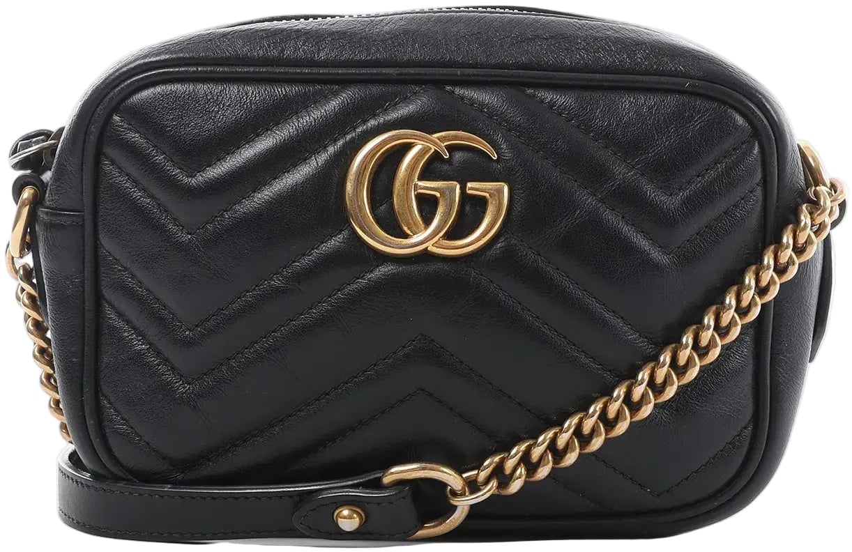 Gucci Gucci GG Marmont Leather Crossbody Bag in Black Zwart