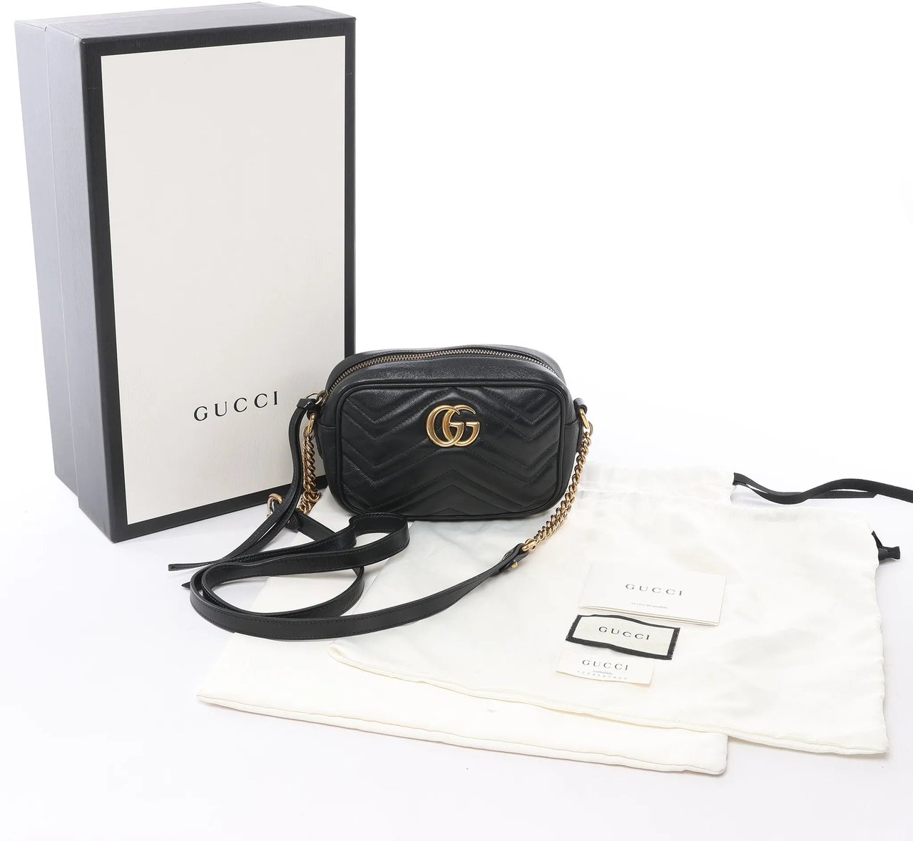 Gucci Gucci GG Marmont Leather Crossbody Bag in Black Zwart