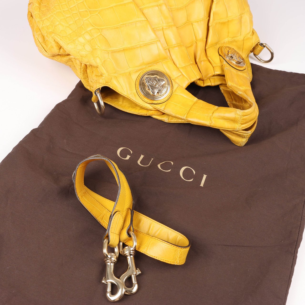 Gucci Exotic leathers - Alligator Hysteria Top 2way Handbag in Yellow Geel