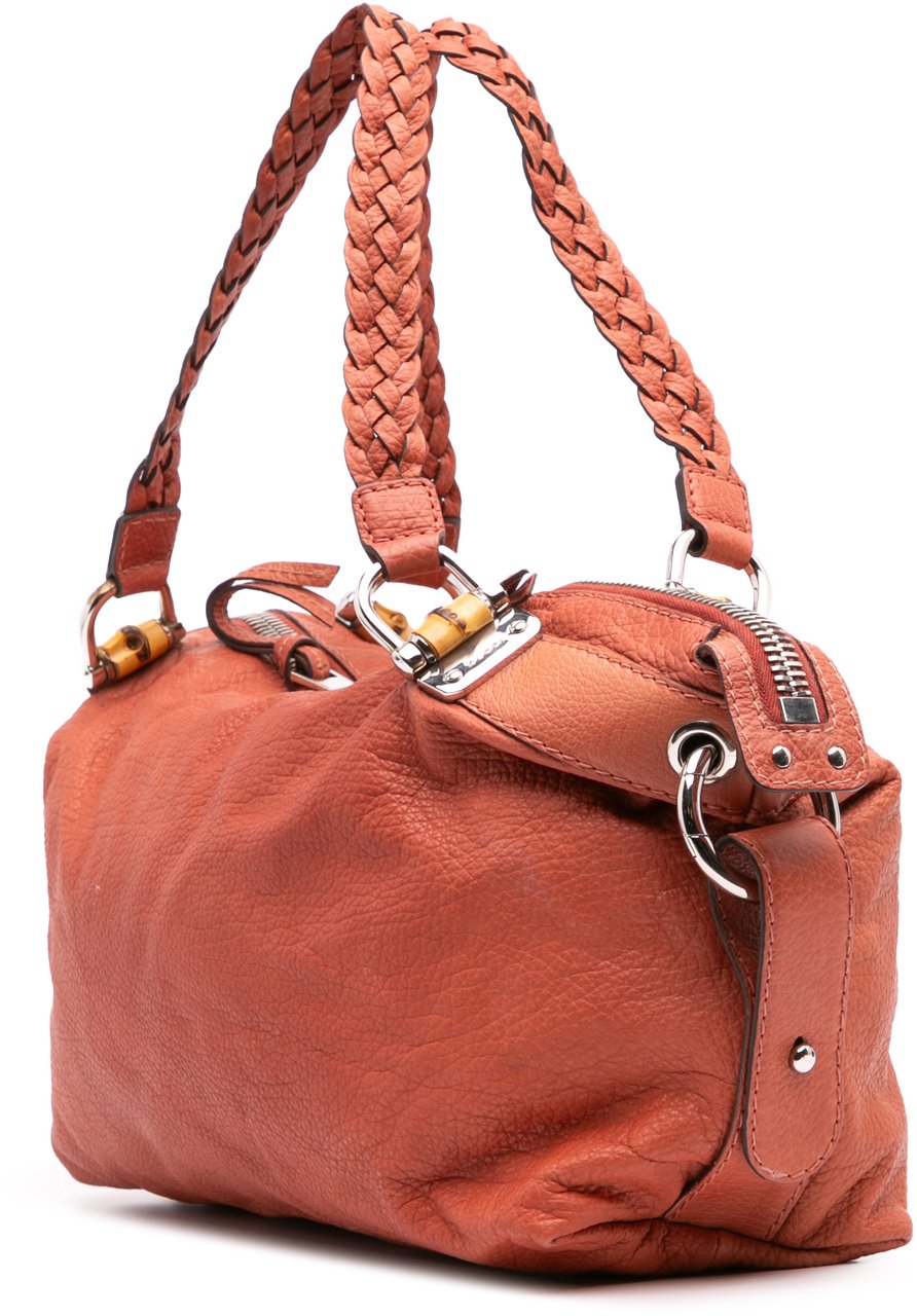 Gucci Medium Leather Bamboo Bar Tote Oranje