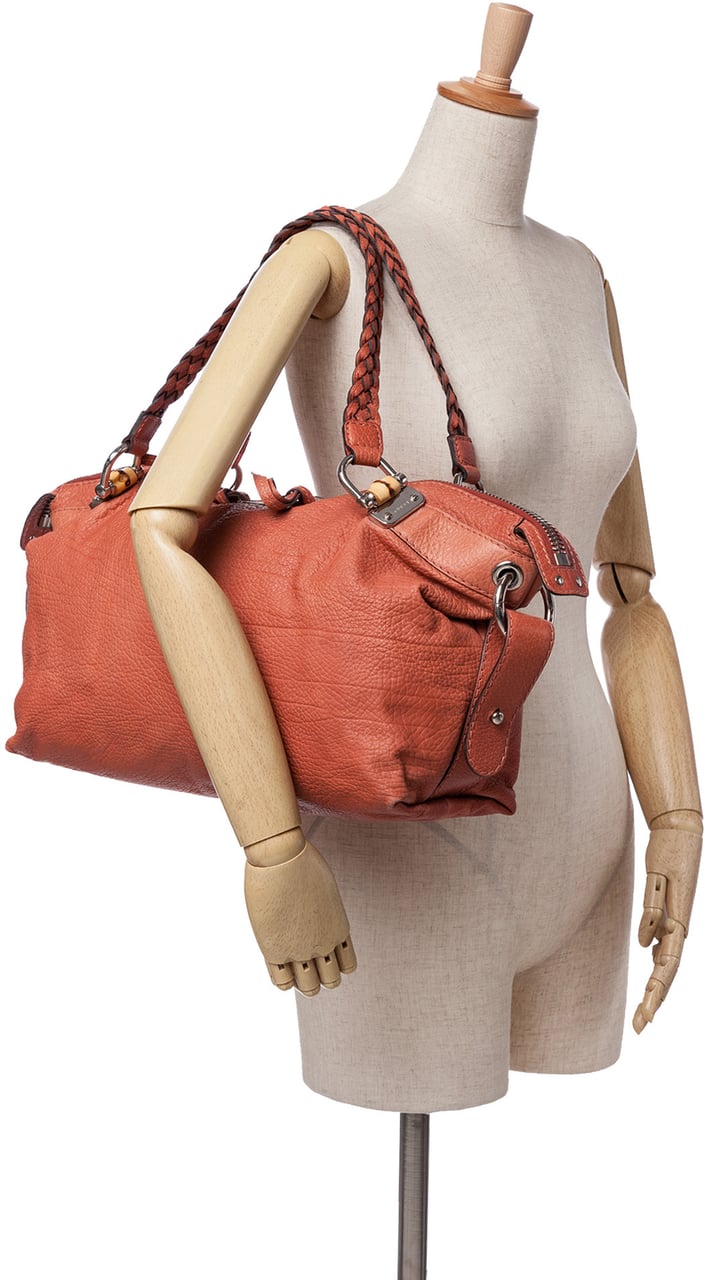 Gucci Medium Leather Bamboo Bar Tote Oranje