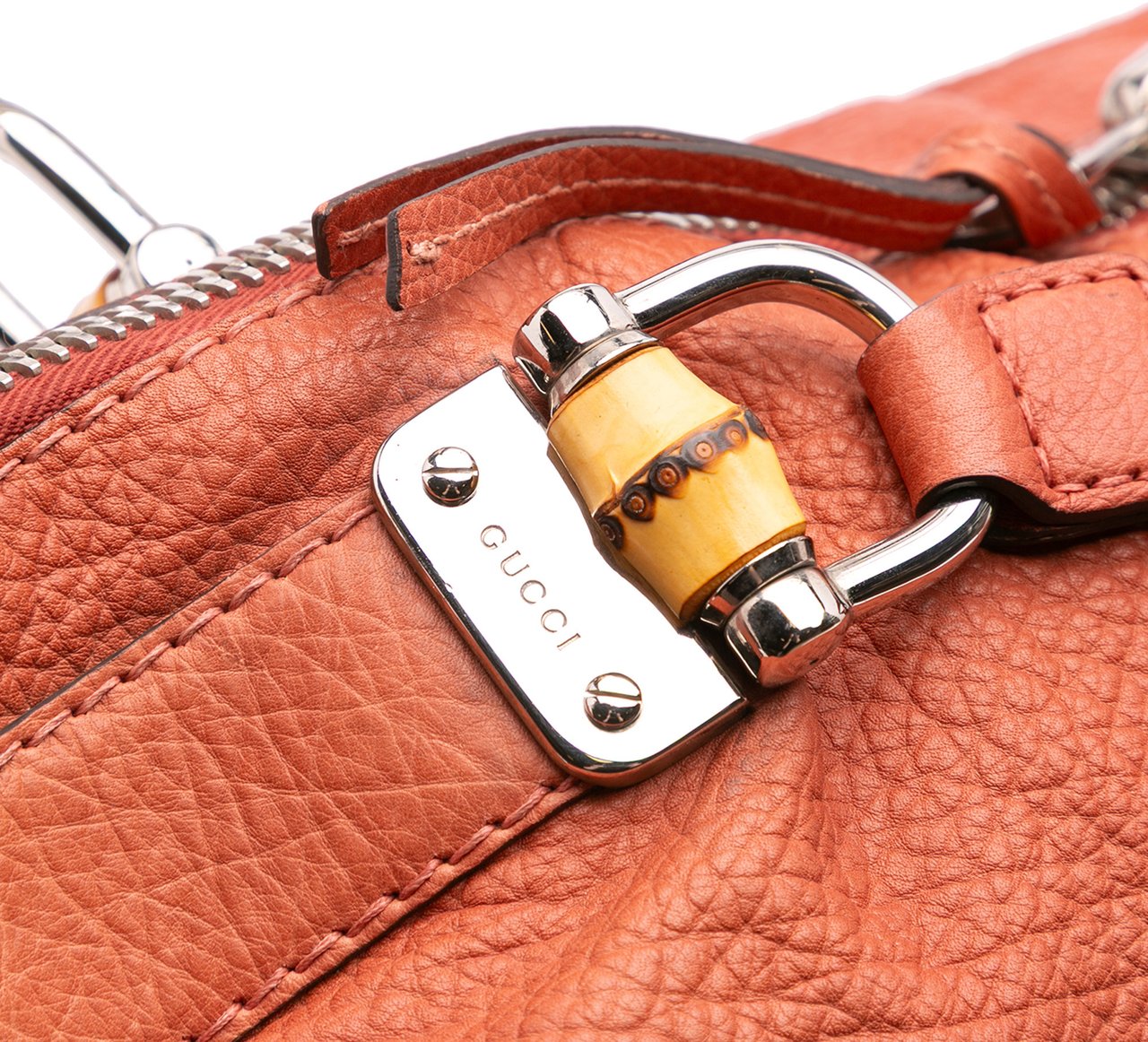 Gucci Medium Leather Bamboo Bar Tote Oranje