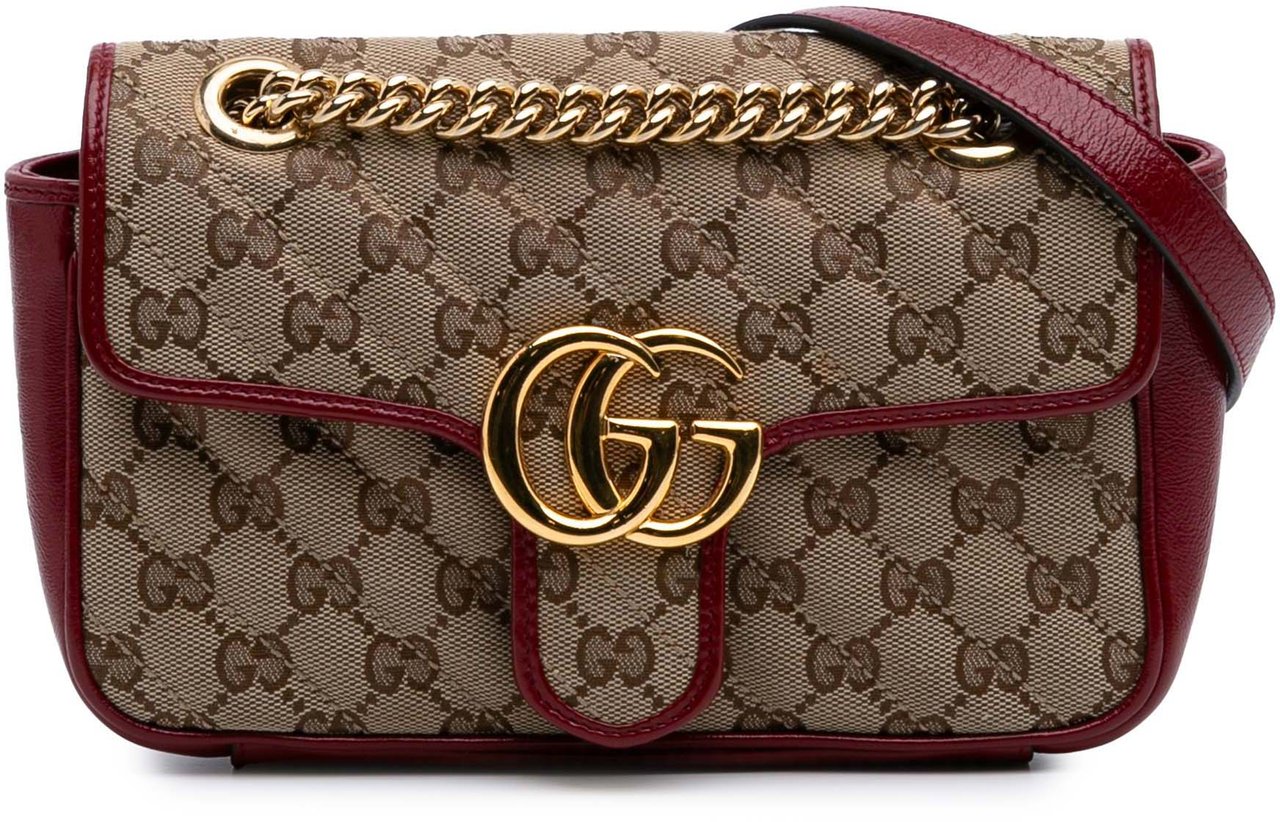 Gucci Mini GG Marmont Matelasse Canvas Flap Crossbody Bruin