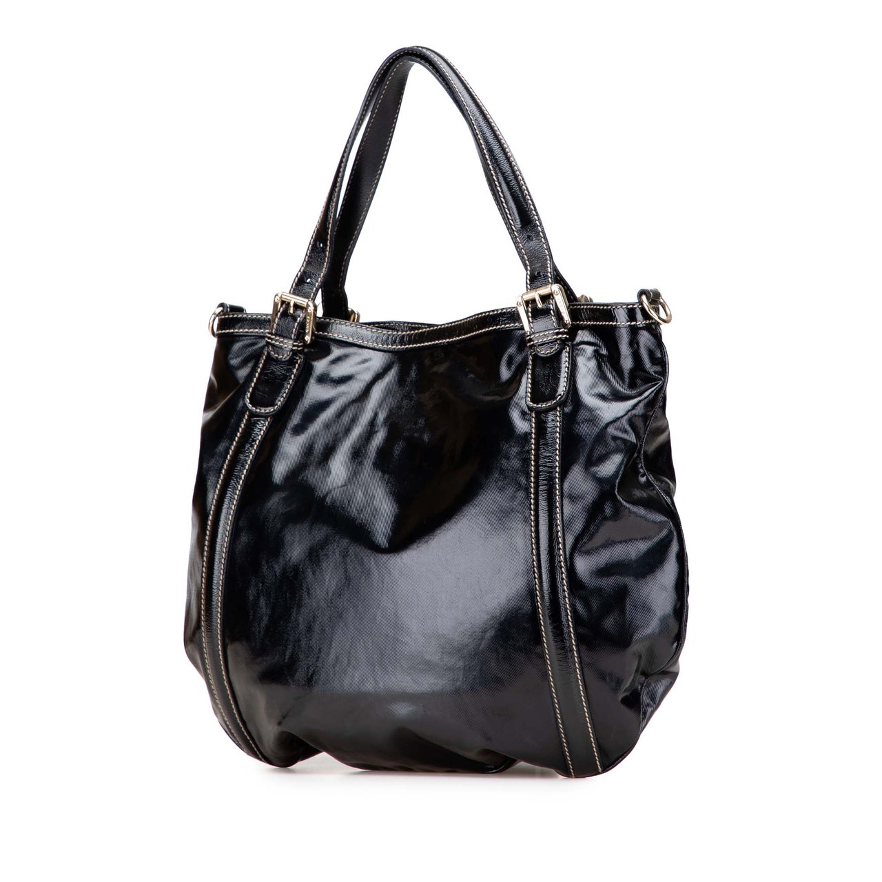 Gucci Medium Patent Web Britt Satchel Zwart
