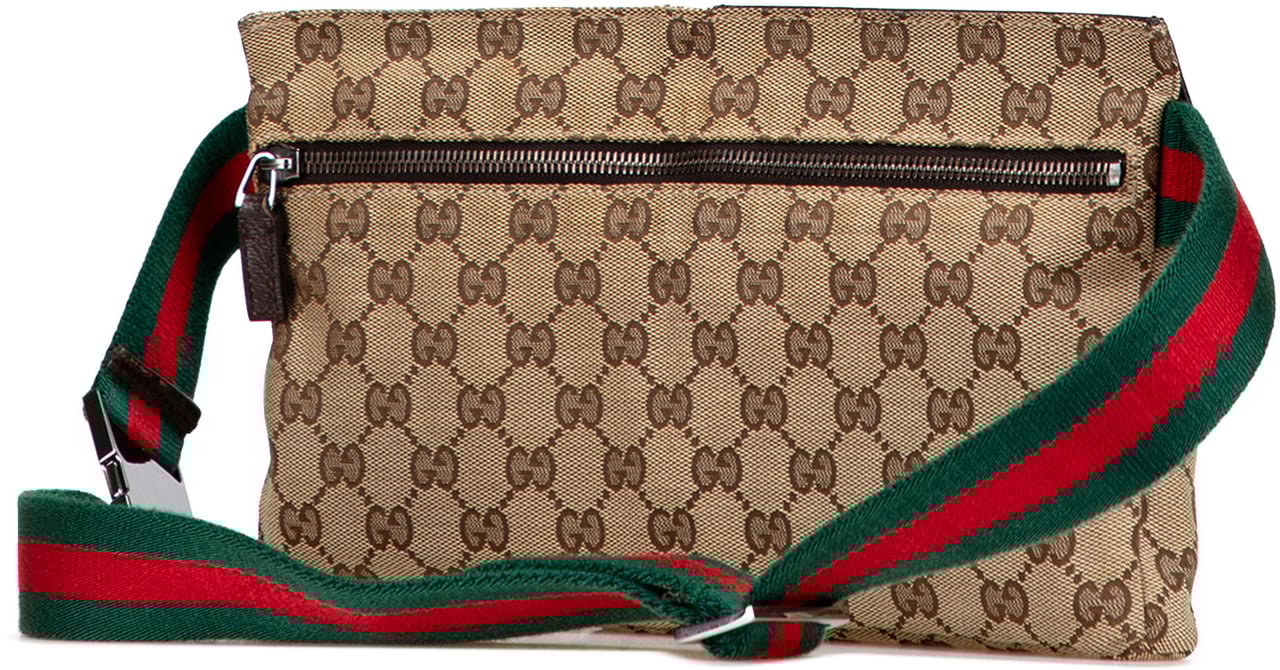 Gucci GG Canvas Web Double Pocket Belt Bag Bruin