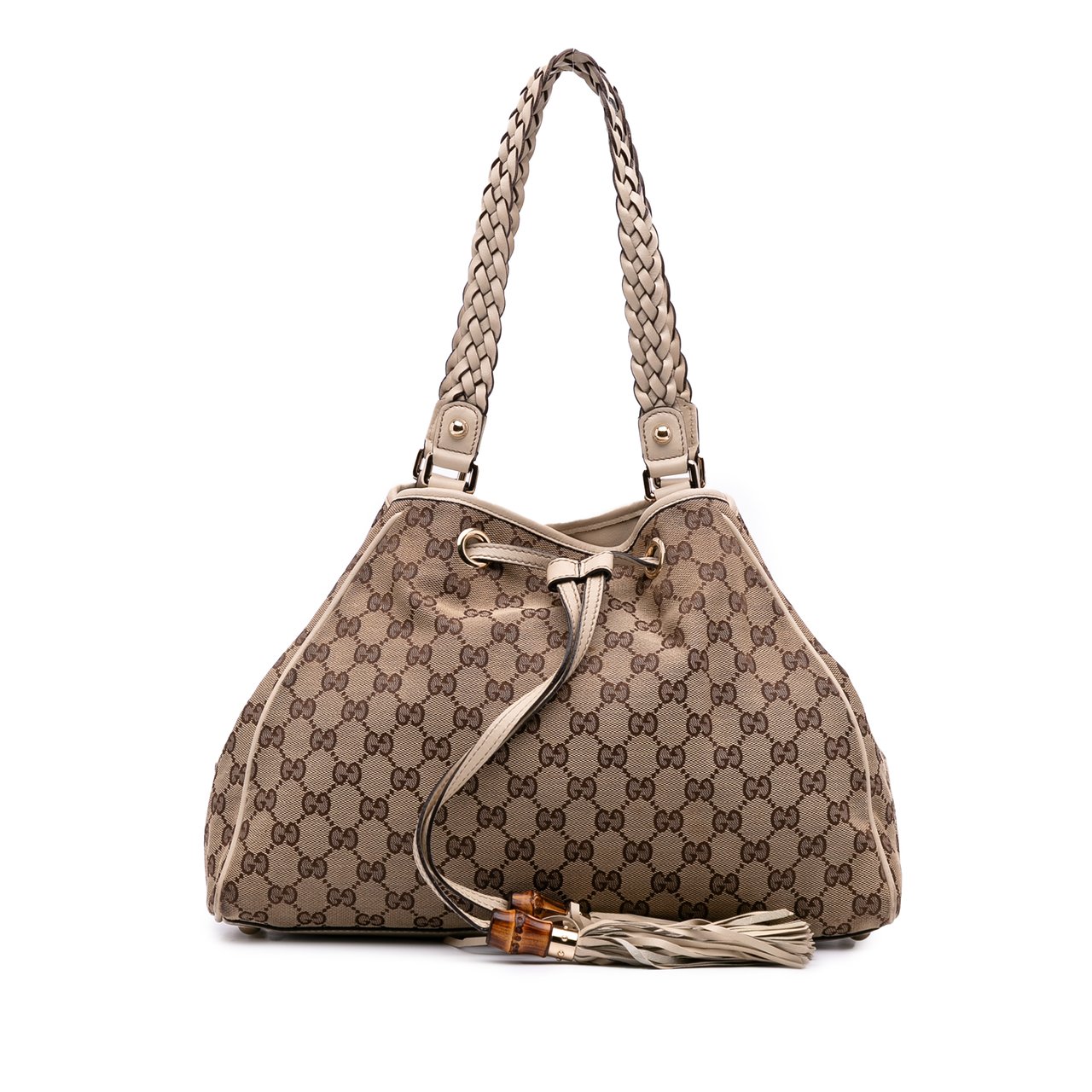 Gucci Medium GG Canvas Braided Peggy Tote Bruin