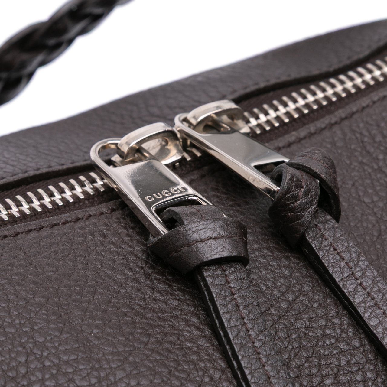 Gucci Large Pebbled Calfskin Bamboo Bar Tote Bruin