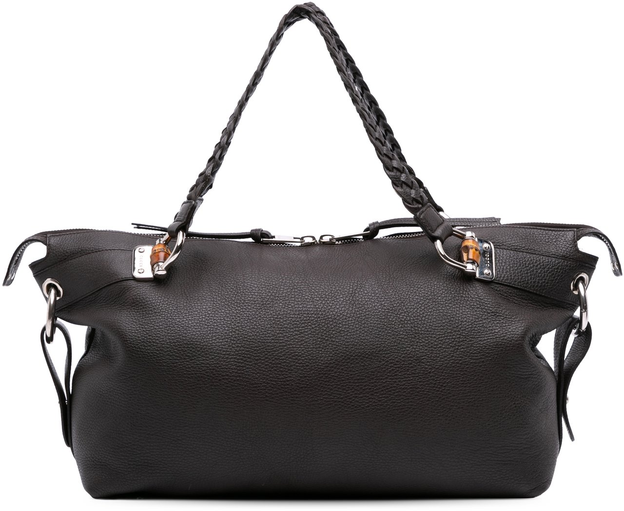 Gucci Large Pebbled Calfskin Bamboo Bar Tote Bruin