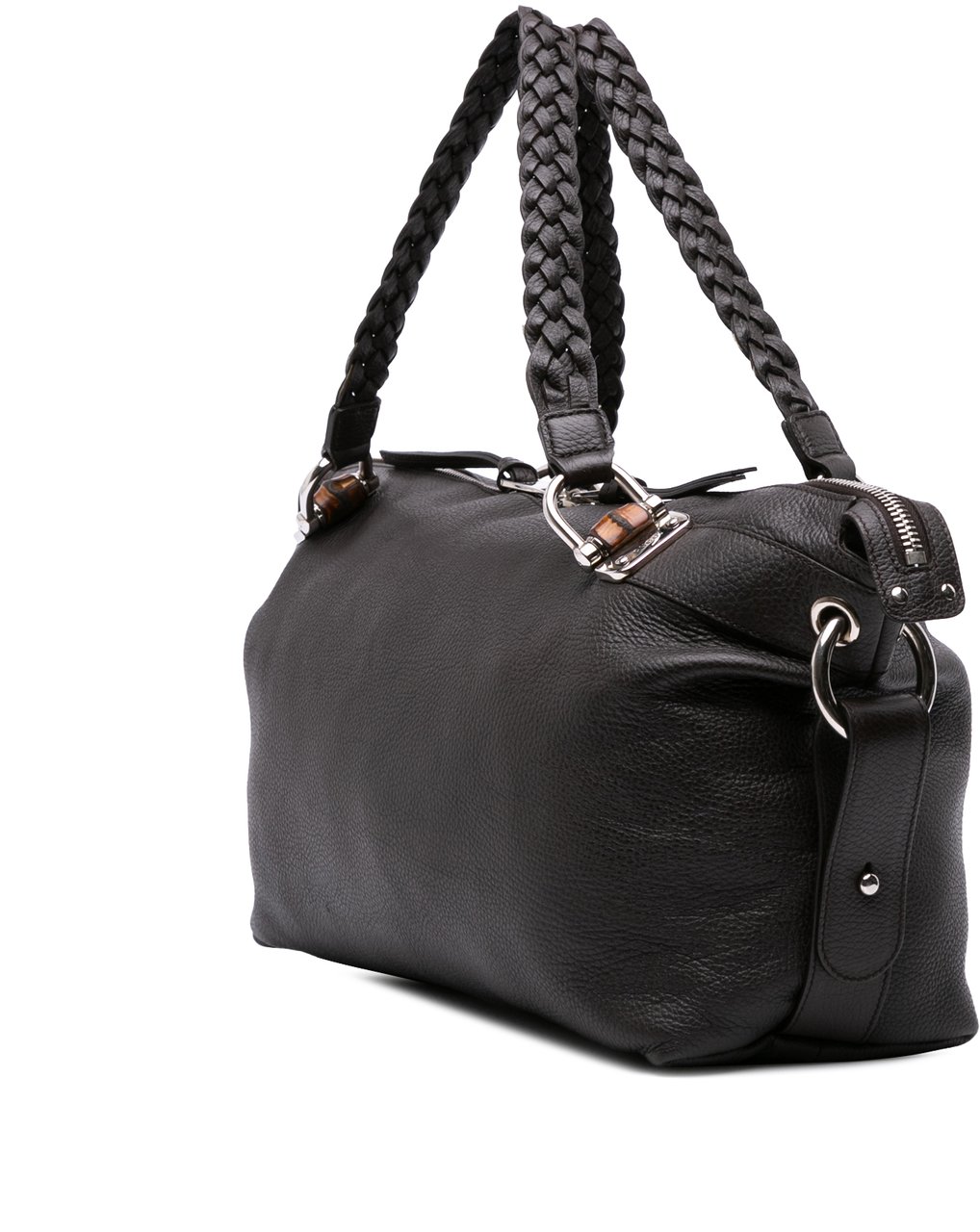 Gucci Large Pebbled Calfskin Bamboo Bar Tote Bruin